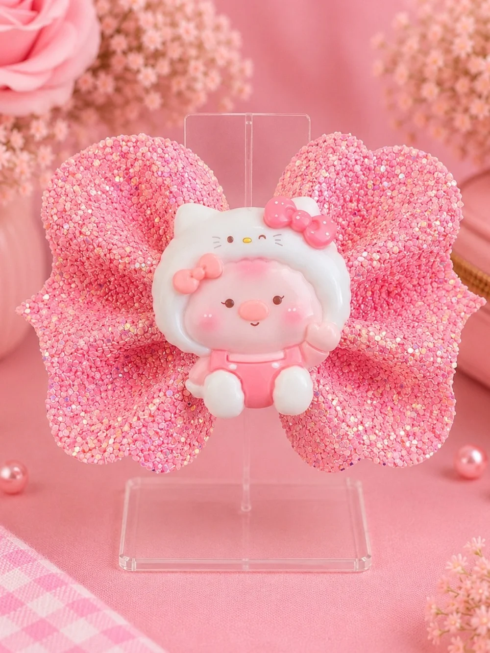 Sparkle Pink Character Bow Hair Clip for Kids